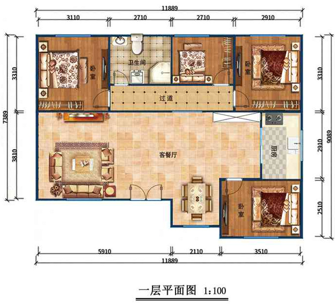 单层欧式轻钢别墅室内设计图